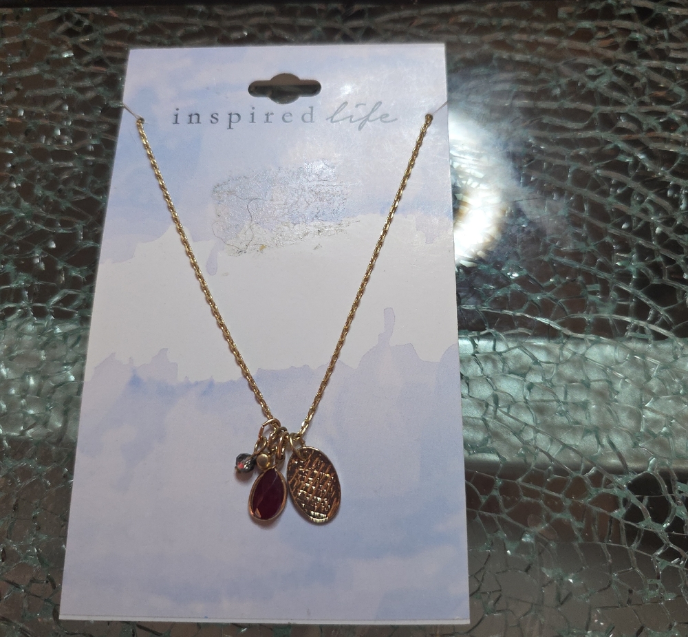 Inspire Gold-Tone Necklace with Red and Clear Accents
